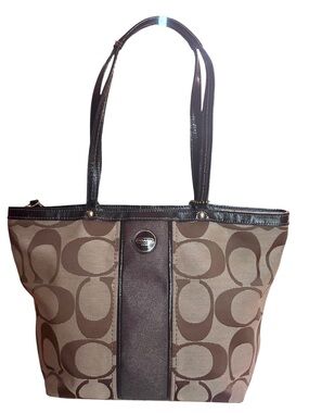 Coach Brown Signature Canvas Tote with Dark Brown Trim Firm Price